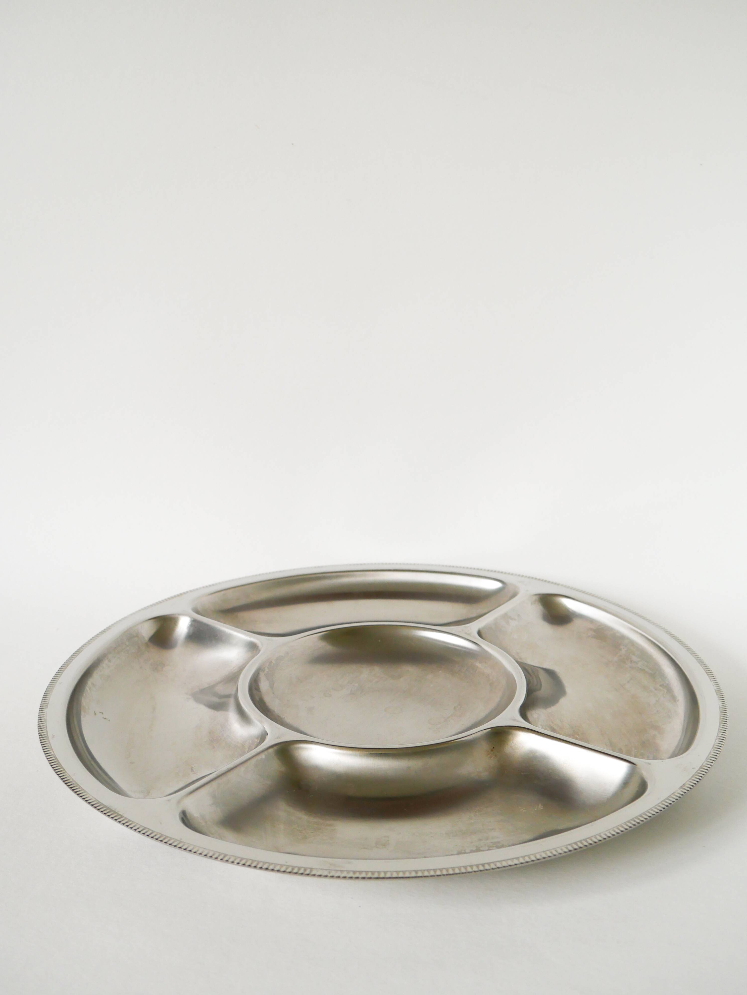 Large round compartmentalized dish in chrome-plated steel, Couzon, Design, 1970 - 35