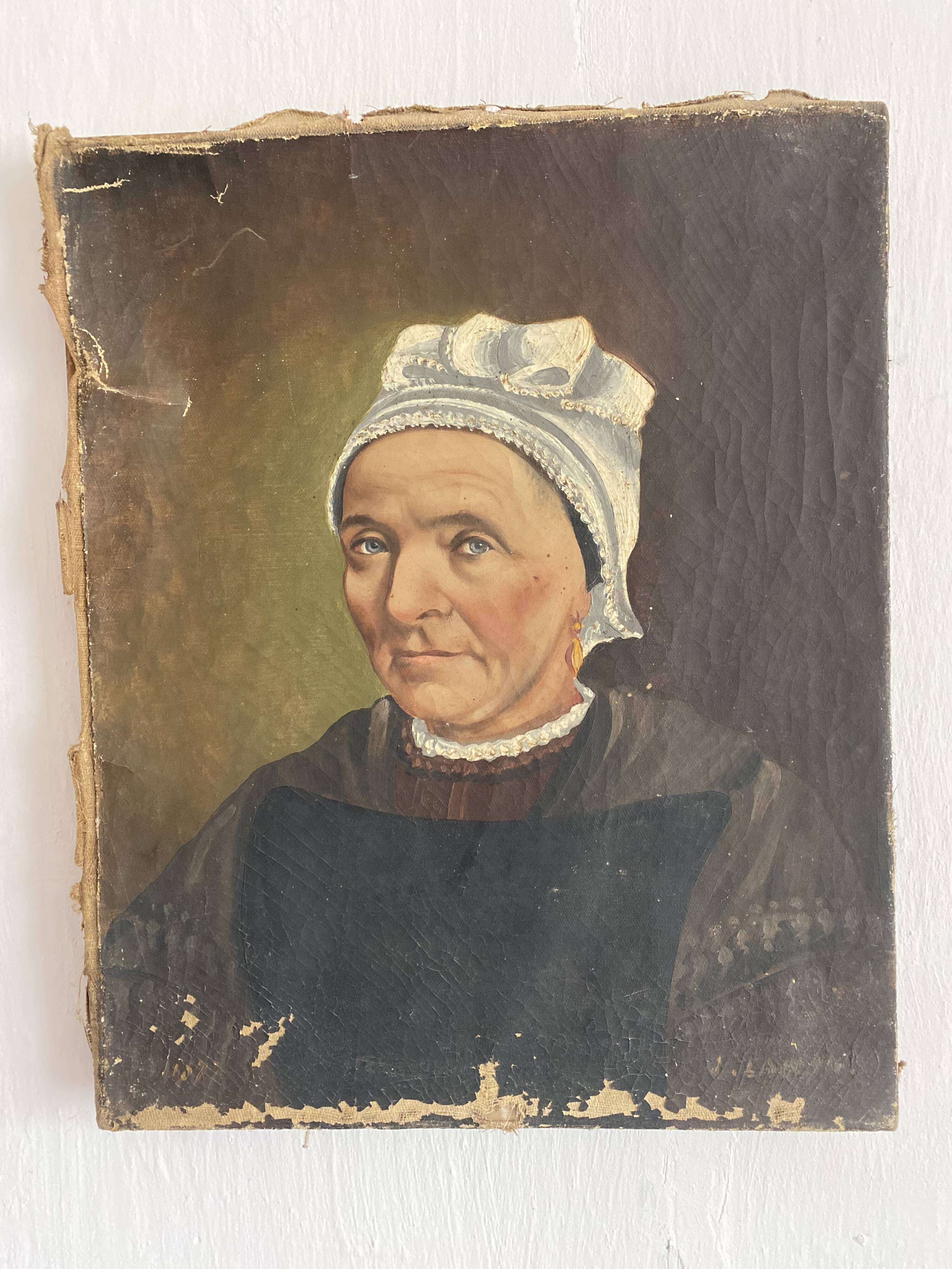 Portrait of a woman with a 19th century headdress