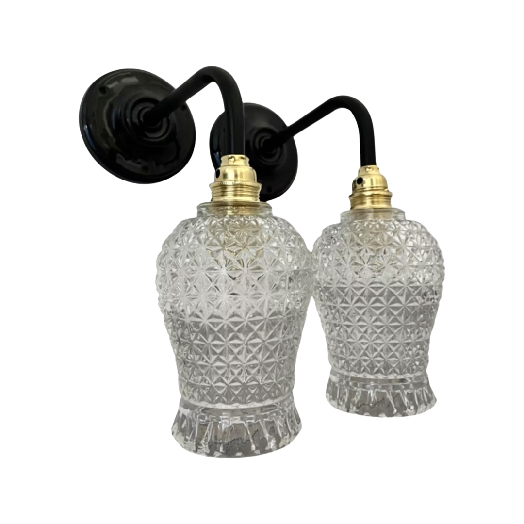 Pair of vintage electrified glass wall lamps