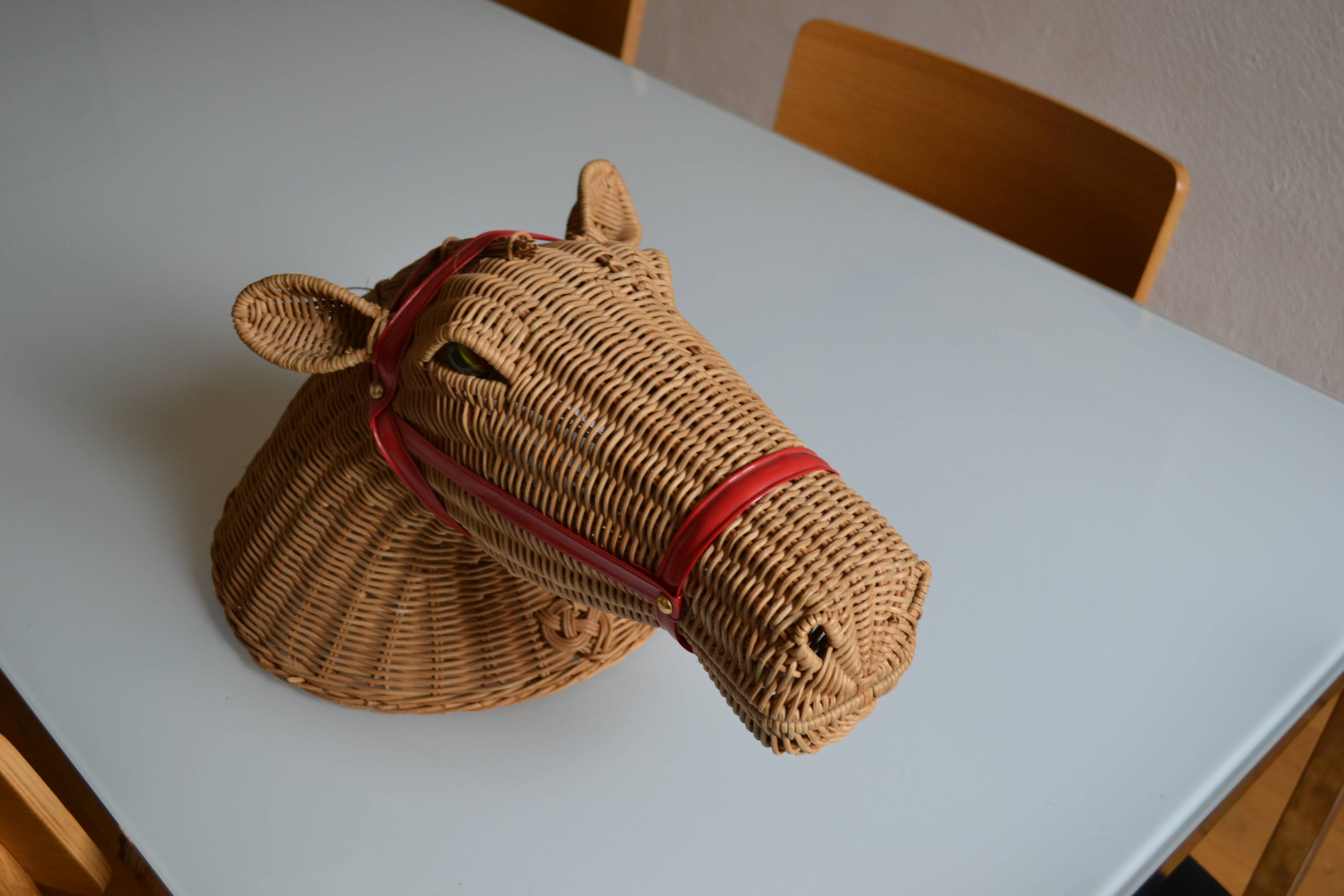 Rattan horse head 1960s 1970s