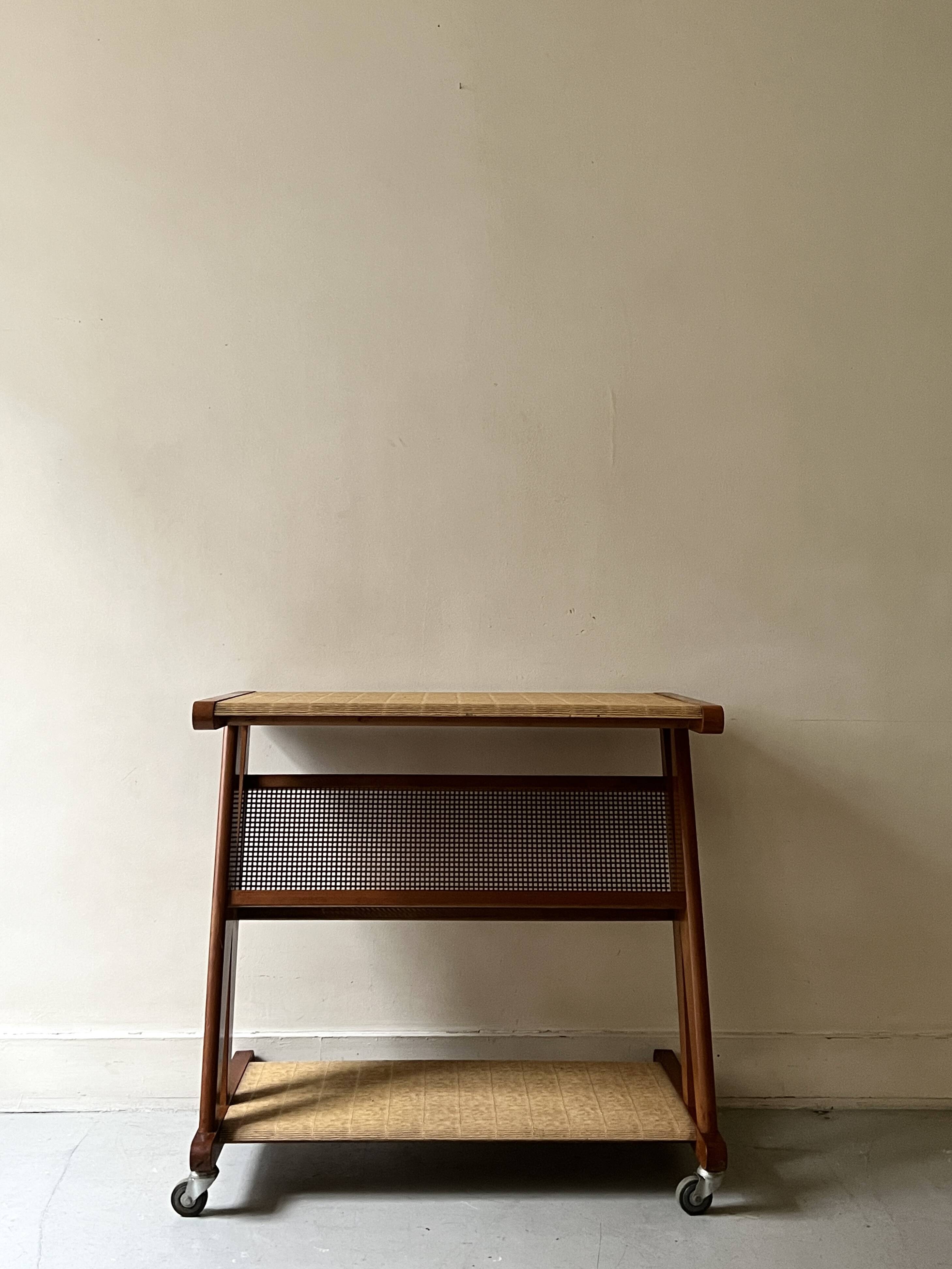 Bar cart in metal and oak by Jullian, designed in France 1960.