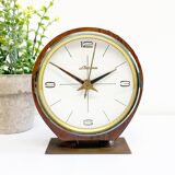 Mid century teak & brass lizana clock, vintage electric table clock