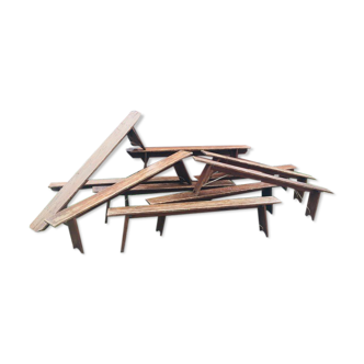 lot of 10 '30s bistro benches in pretty pattine fir