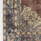 Tapis oriental vintage 205x300 cm, laine nouée à la main, tons rouge bleu beige, tapis turc