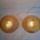 Pair of Mid-Century Table Lamps with Amber Glass and Wooden Base