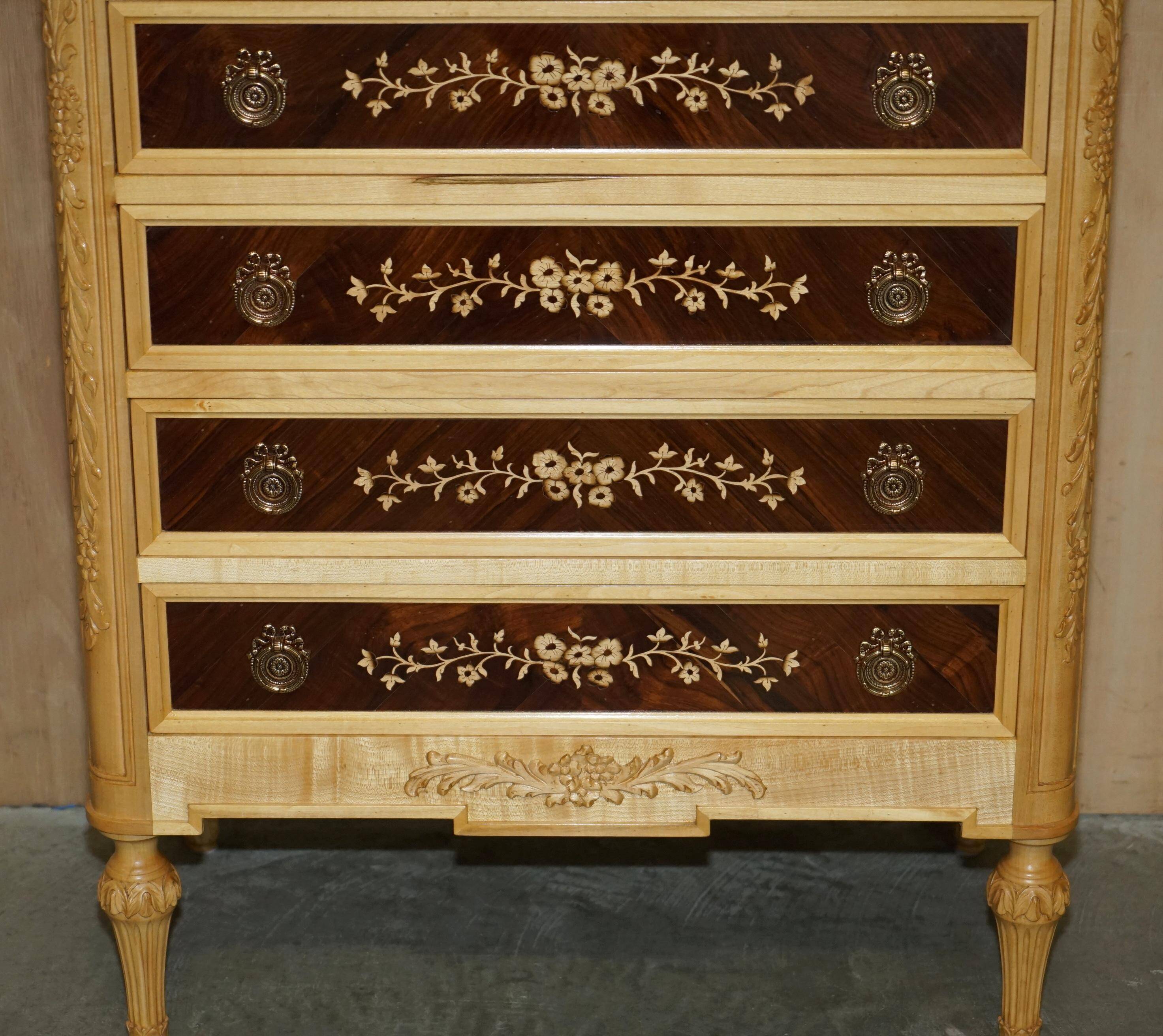 Pair of tall hardwood chests of drawers, walnut and marble.