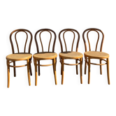 Lot de 4 chaises bistrot en bois courbé et cannage