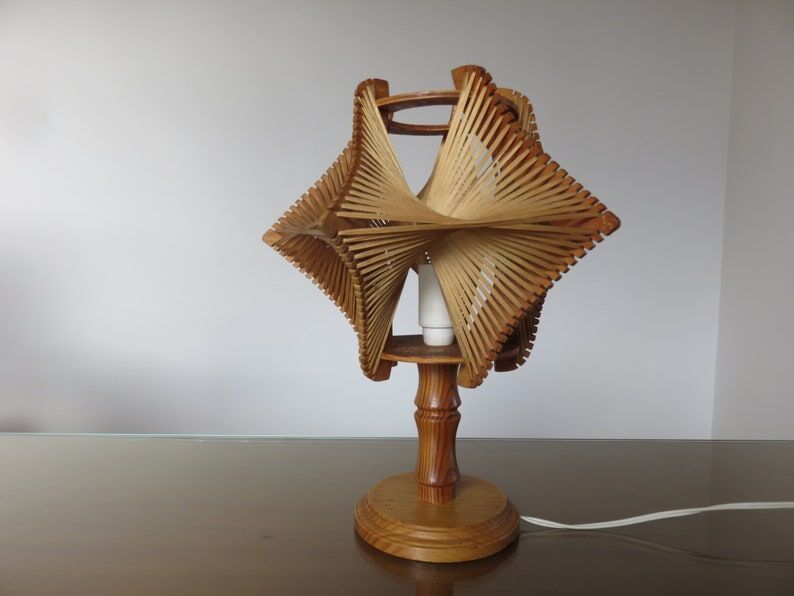 Scandinavian lamp, wire and wood, 60s 70s