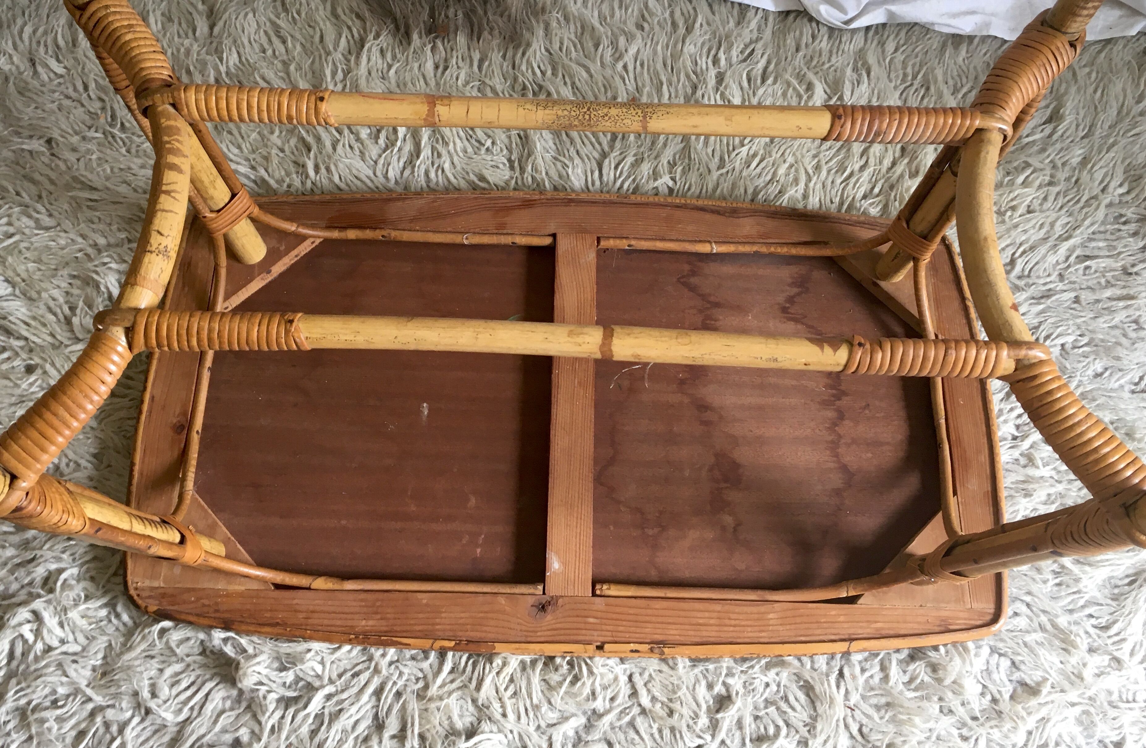 Wood and rattan coffee table - 1960s