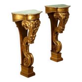 Pair of antique golden poplar shelves, Italy, 20th century