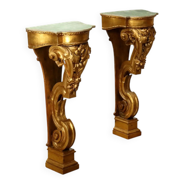 Pair of antique golden poplar shelves, Italy, 20th century