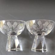 Lot of 5 Small Digestif/Liqueur Glasses. Cut Bohemian crystal. Floral.