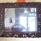 Rectangular Bisaut mirror with carved wooden frame, HENRI II style