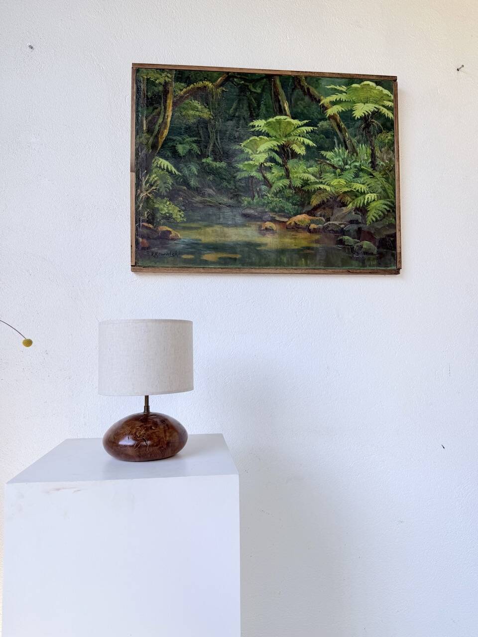 Brutalist olive wood table lamp 1970