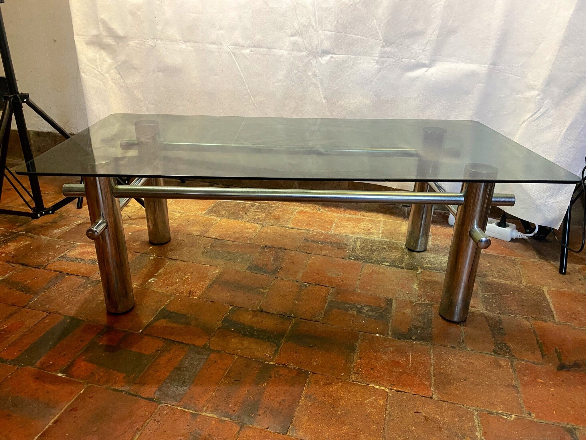 Metal and glass coffee table 70s