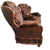 Poltrone bergère italiane in velluto e paglia di Vienna, anni '70, set di 2