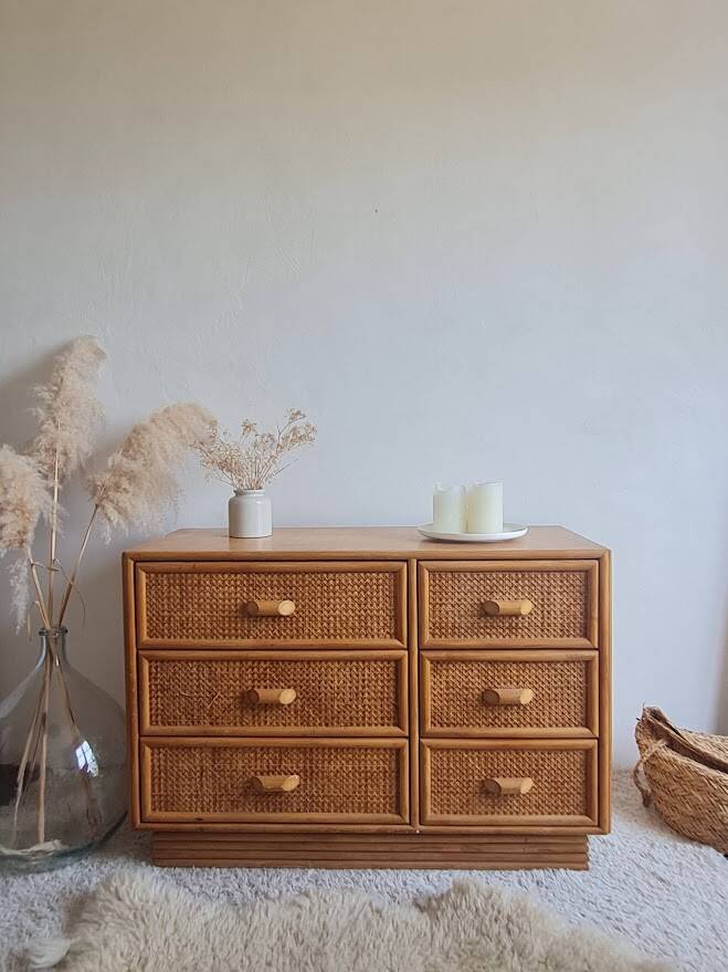 Rattan chest of drawers circa 1960s