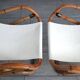 Pair of folding bamboo and brass deck chairs, Italy, 1960s.
