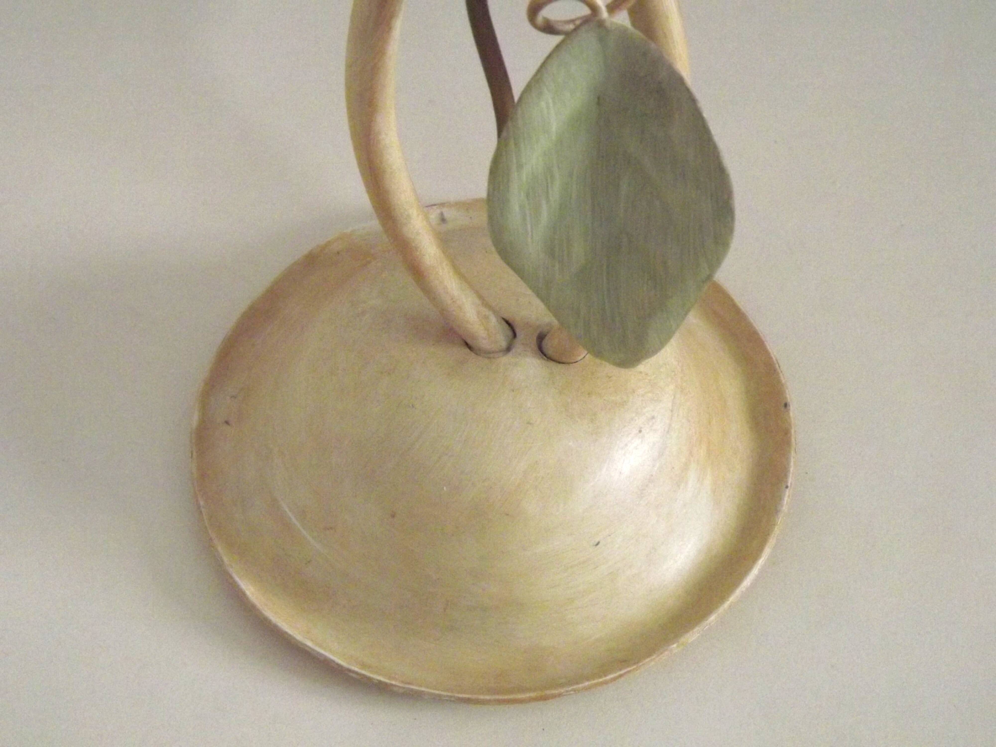 Vintage Italian Double Light Table Lamp Green Leaves Glass Shades