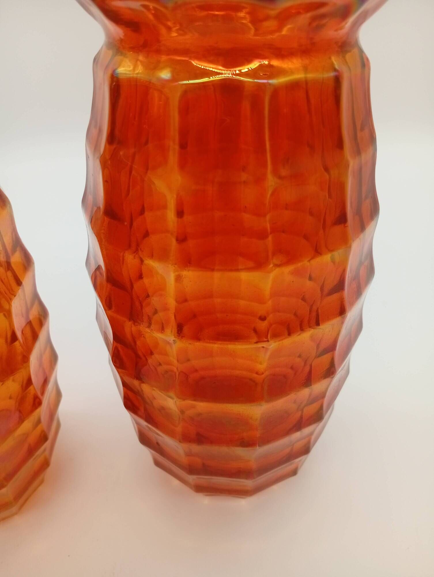 Paire Vases Art Déco Josef Invald Carnival Marigold Orange Irisé Jacobean