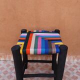 Moroccan stool in wood and multicolored nylon