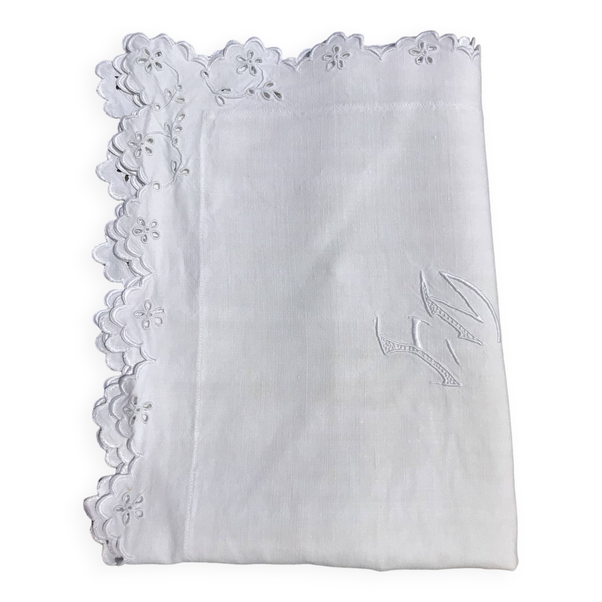 FM embroidered linen pillowcase English embroidery