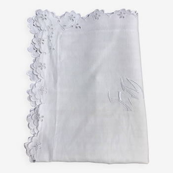 FM embroidered linen pillowcase English embroidery