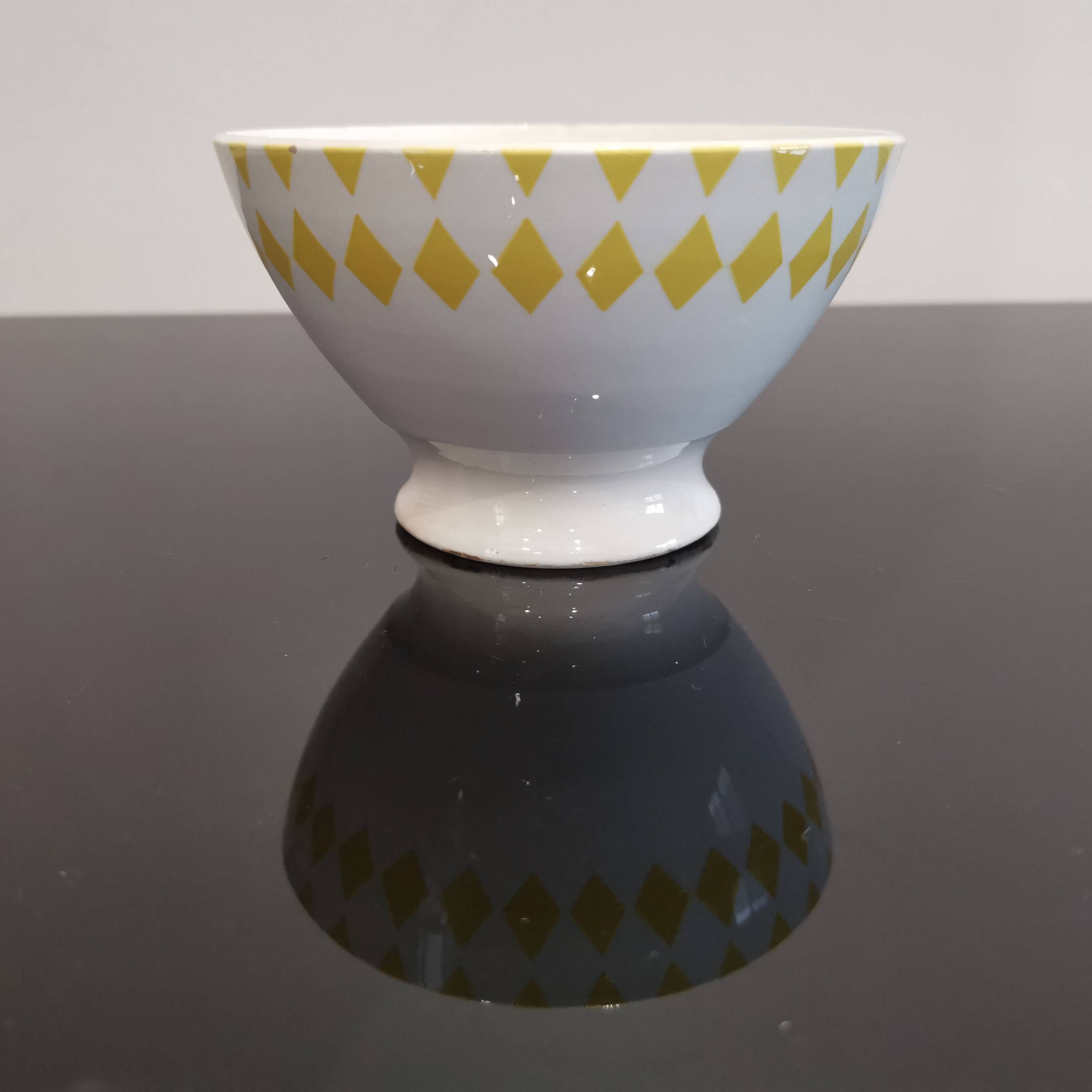 Old Badonviller earthenware bowl with yellow diamonds