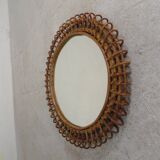 Round vintage mirror with bamboo edge