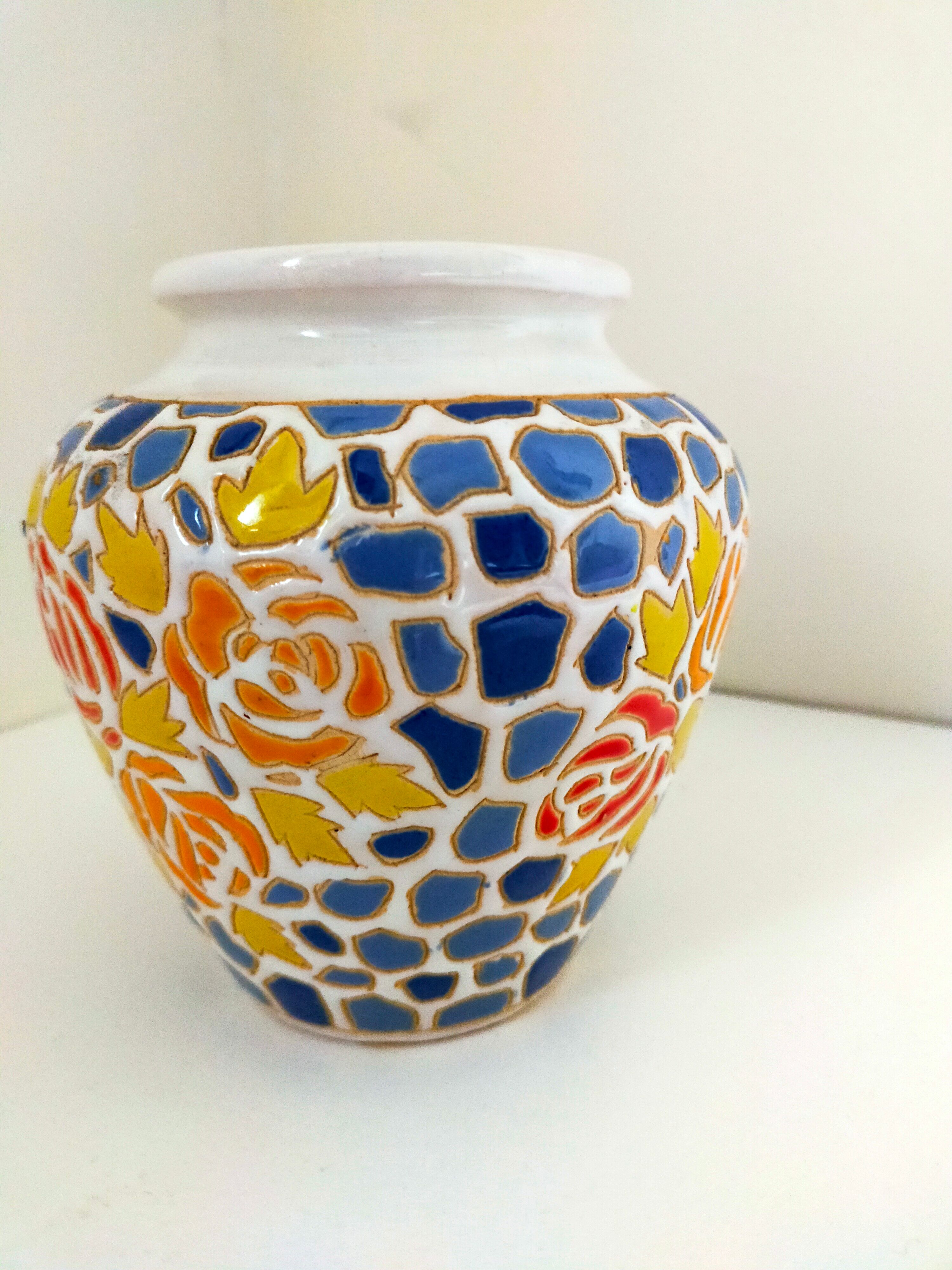 Mosaic vase signed floral decoration