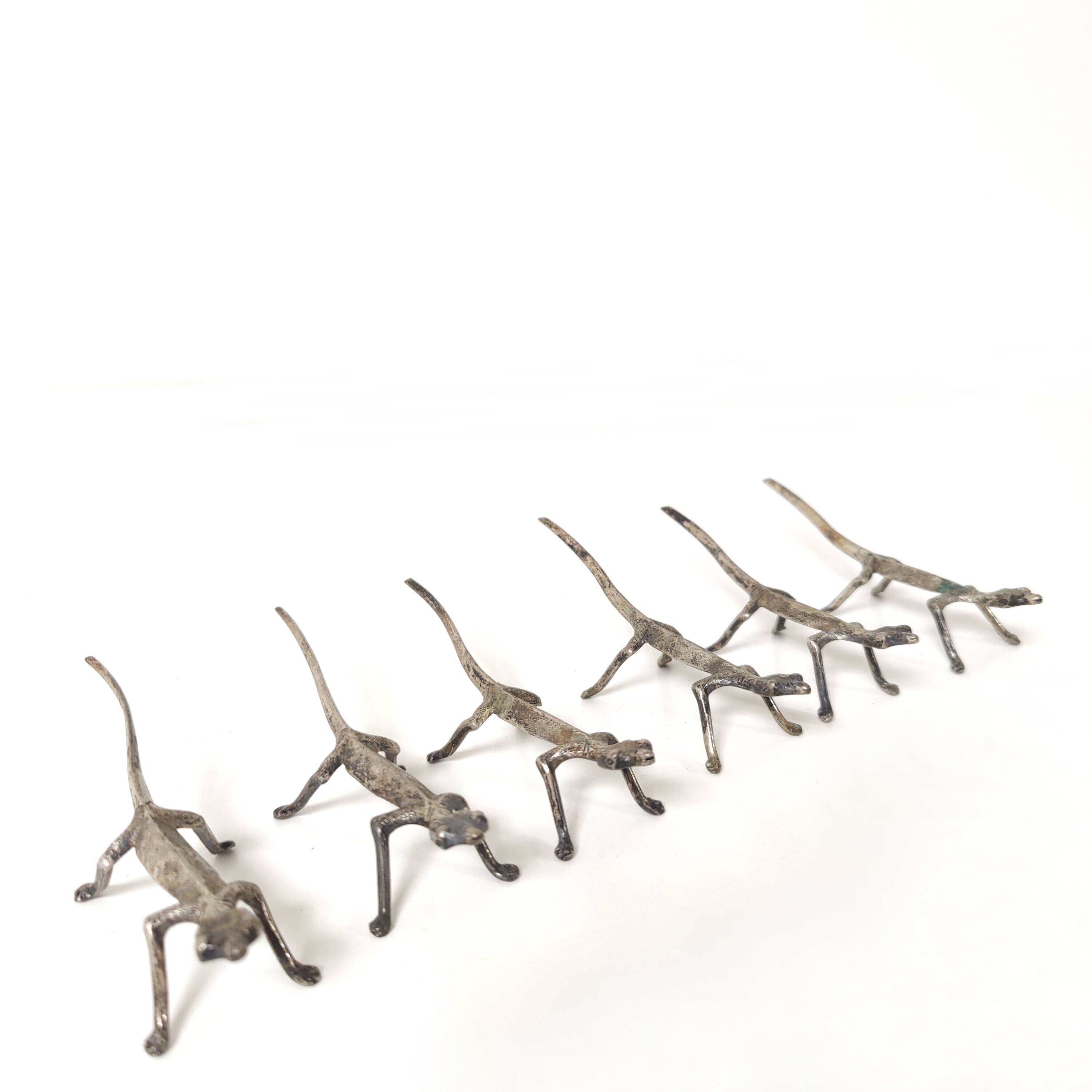 6 vintage knife holders reptile lizard silver metal