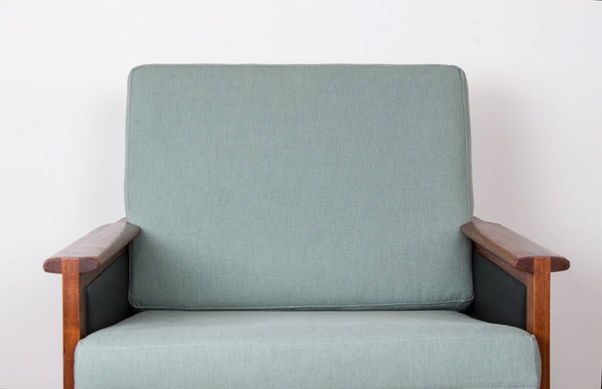 Pair of Danish Armchairs in Teak, fabric and leather, model N°4 Capella Illum Wikkelsø/Niels Eilersen.