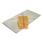 Coffee table in elm burl and tempered glass by Jean-Claude Mahey for Roche Bobois.