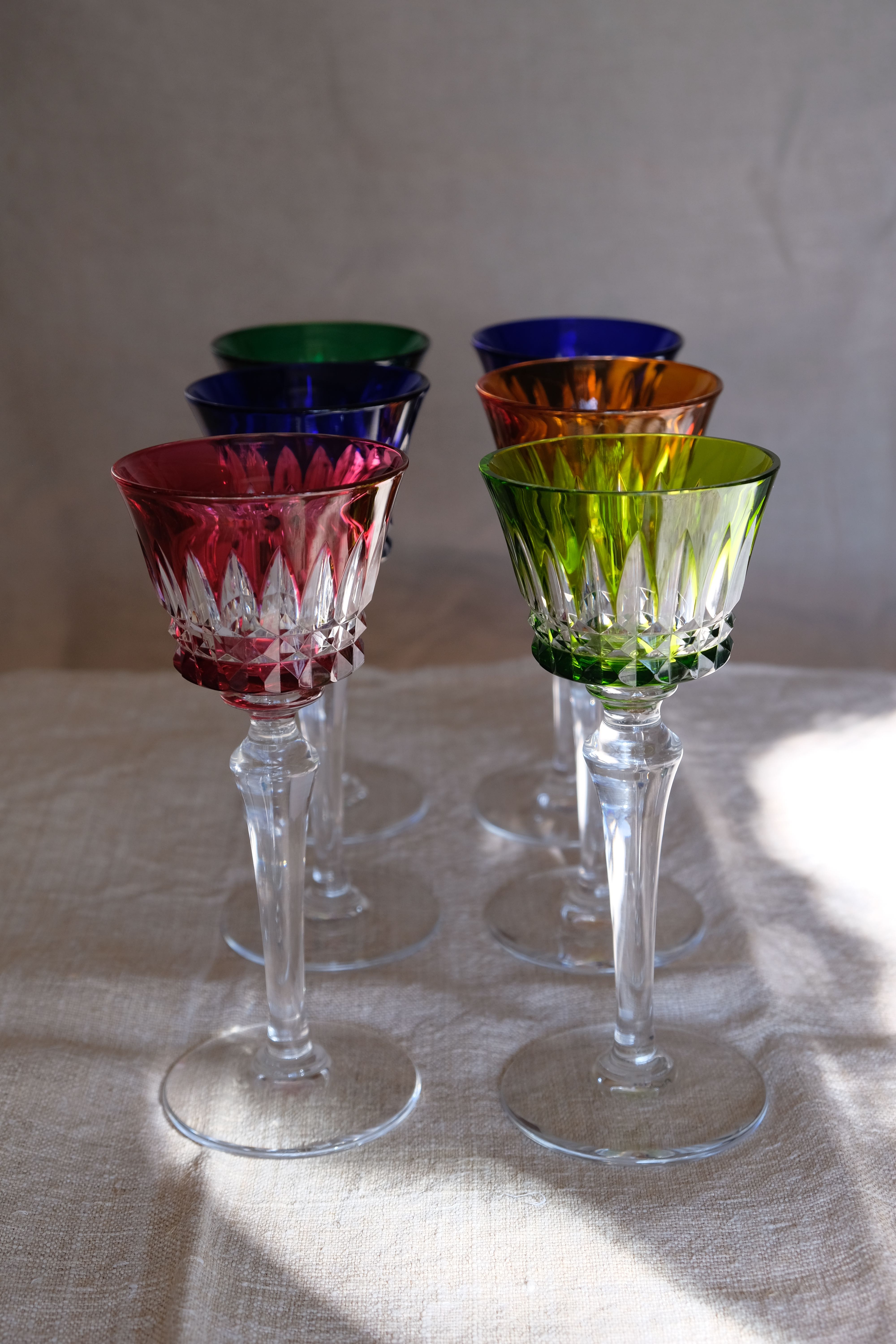 6 Baccarat glasses Piccadilly Model in colored crystal