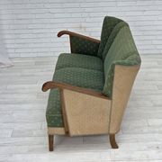 1950s, Danish 3-seater sofa, green/beige furniture wool fabric, oak wood.