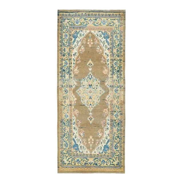 Vintage Turkish Oushak Handmade Wool Cotton Brown Runner Rug 127x310