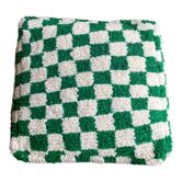 Pouf marocain berbère à damiers vert sapin et blanc cassé bohème