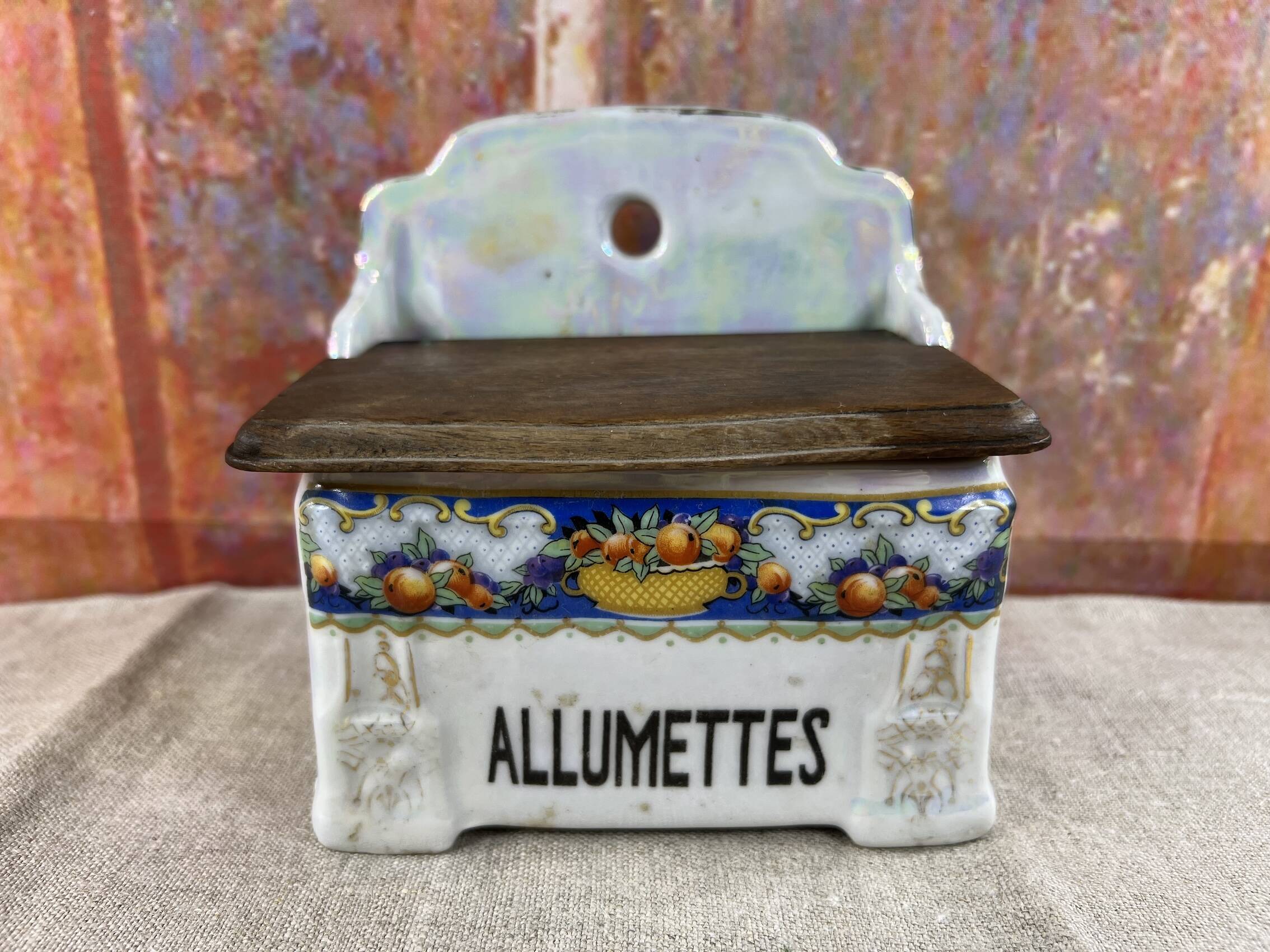 Matchbox in iridescent earthenware wall-mounted orange decor