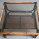 Table basse vintage bambou, rotin et cuir années 60