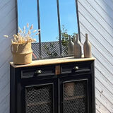 Buffet parisien ancien en bois massif brut et noir mat