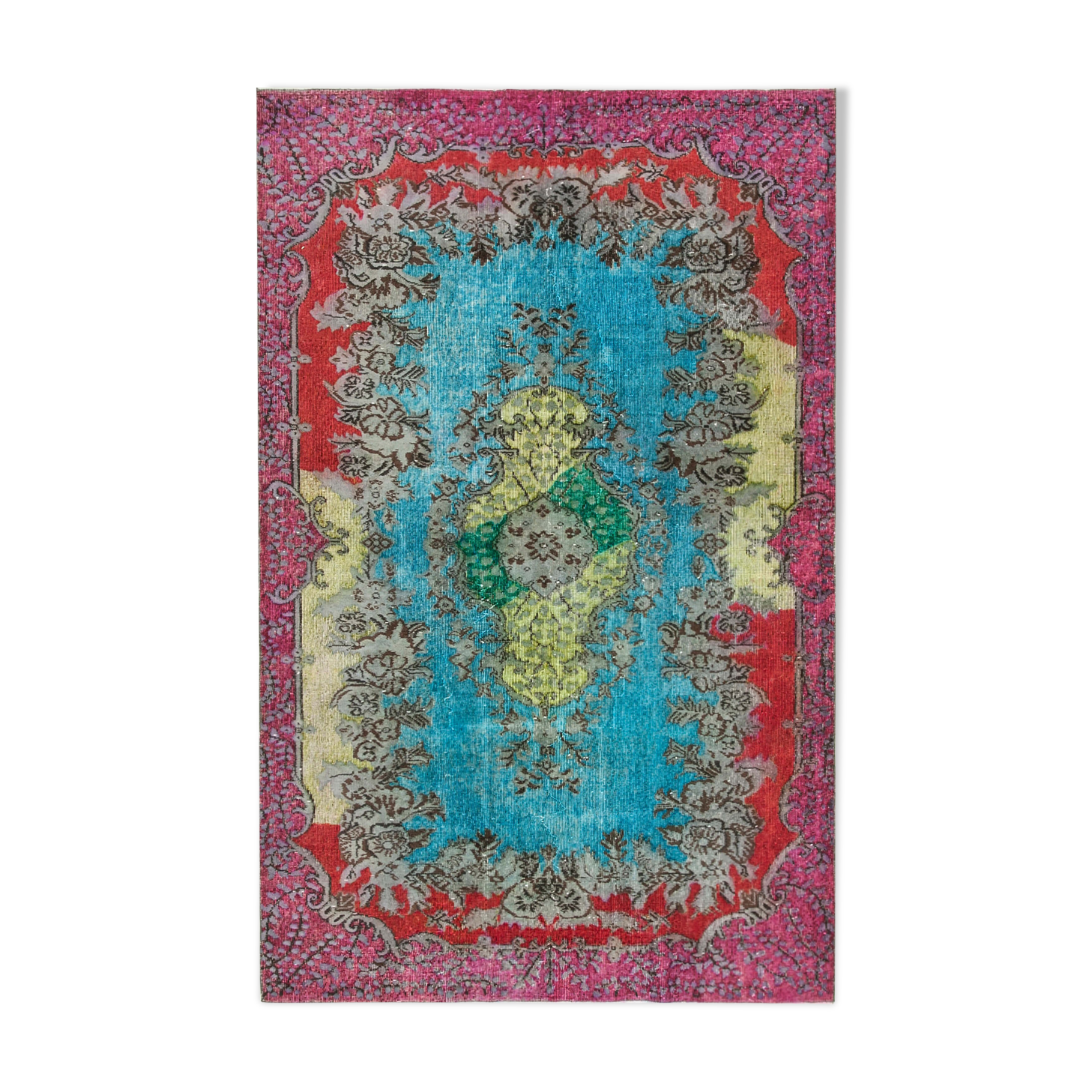 Hand-knotted distressed oriental 1980s 180 cm x 280 cm multicolor carpet
