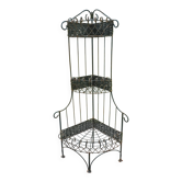 Etagère d'angle, porte plante en fer forgé et rotin
