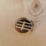 Danish designed footstool in teak wood and black skai “imitation leather”