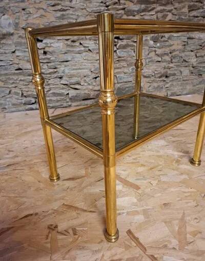 Coffee Table Maison Jansen Style - Brass & Smoked Glass - 1970