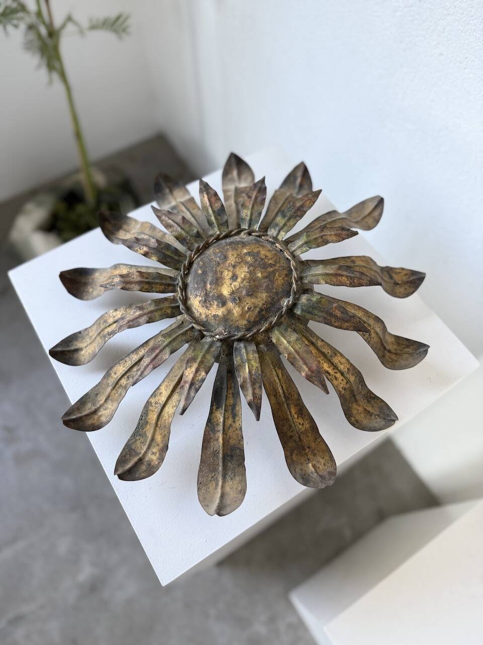 Ceiling or wall light with sun motif, brass, 1950s