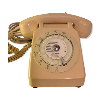 Telephone à cadran couleur ivoire vintage années 70
