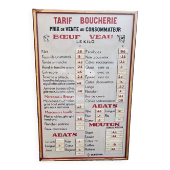 Ancien panneau d'affichage "Tarif Boucherie"