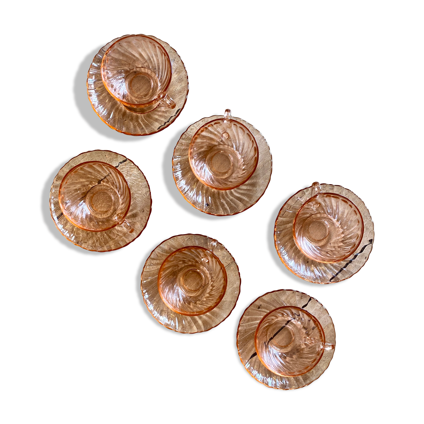 Set of 6 cups and vintage saucer in rosaline from Arcoroc
