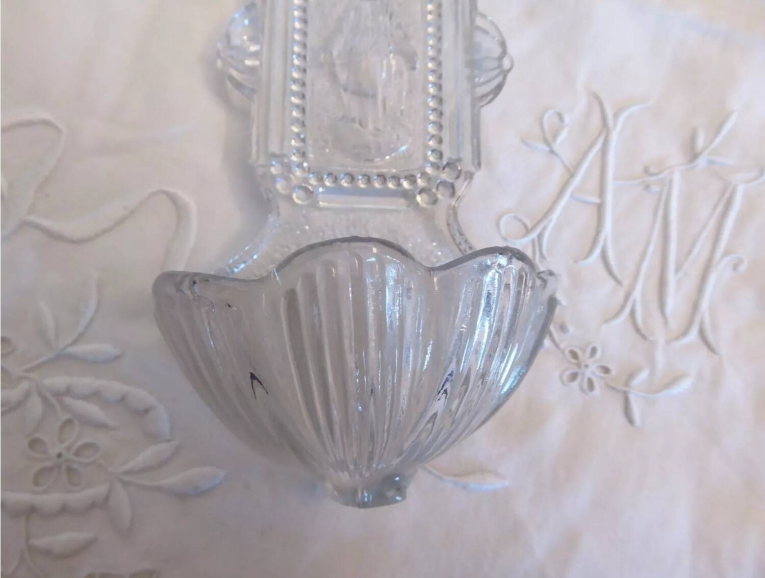 Virgin Mary molded glass stoup