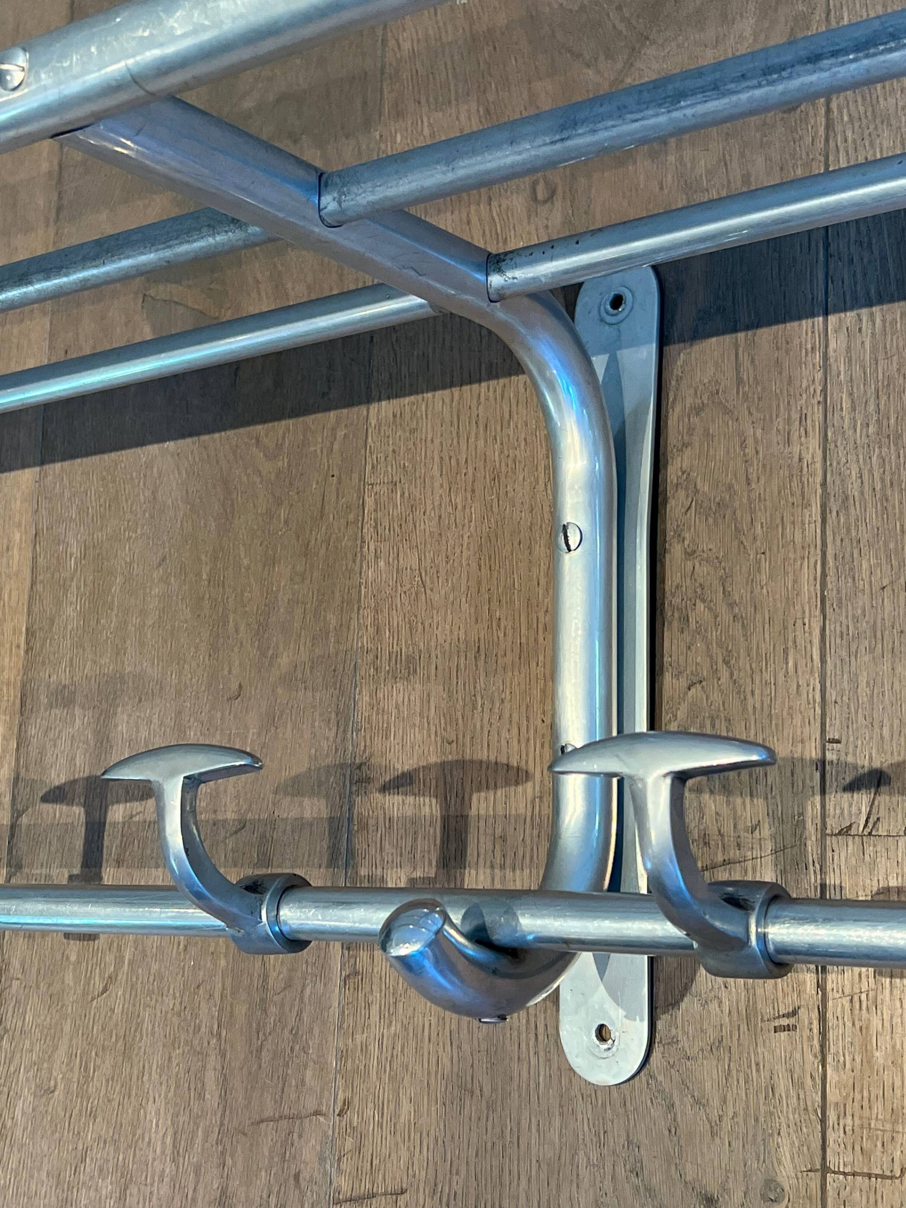 Large Aluminium Wall Coat Rack with Ten Hooks and Luggage Rack